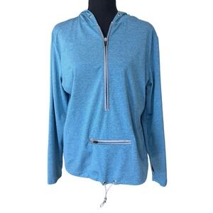 Max Studio Quarter Zip Hoodie Womens M Blue Thumbhole Athleisure Sporty Casual